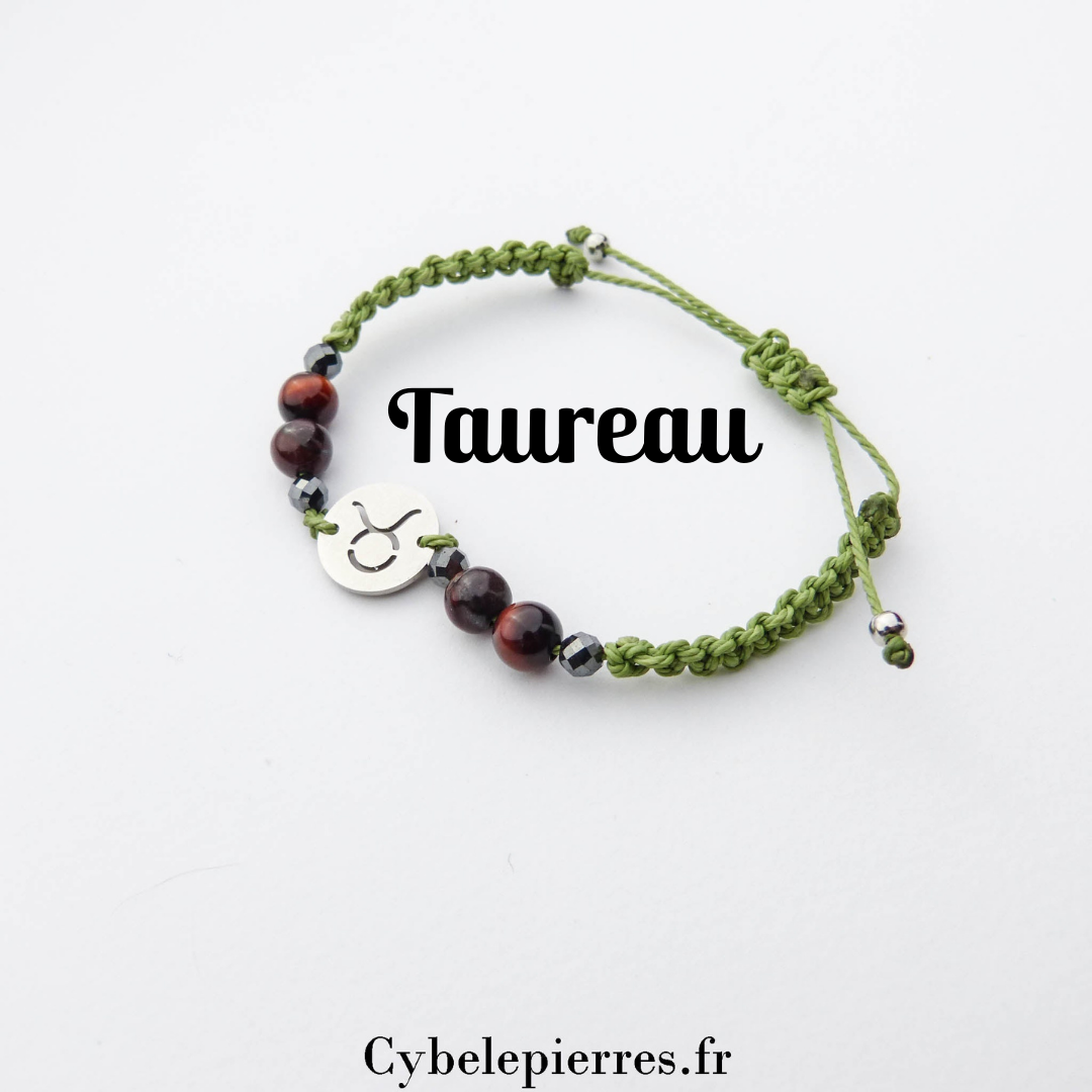 Bracelet Astrologie Taureau Œil de Taureau – Réglable, Breloque Argentée