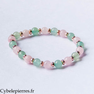 Bracelet Compassion – Quartz Rose & Aventurine Verte (6 mm) - 17 cm | Apaisement et Énergie Positive