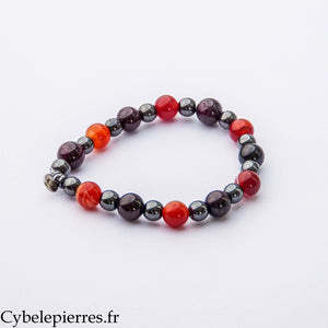 Bracelet Maturité - Cornaline, Hématite facetée & Grenat (6 et 8mm) - 17cm