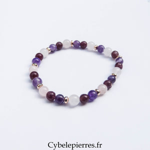 Bracelet Douce Nuit - Améthyste, Quartz rose et Lépidolite (6mm)- 18cm