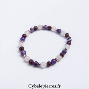 Bracelet Douce Nuit - Améthyste, Quartz rose et Lépidolite (6mm)- 18cm