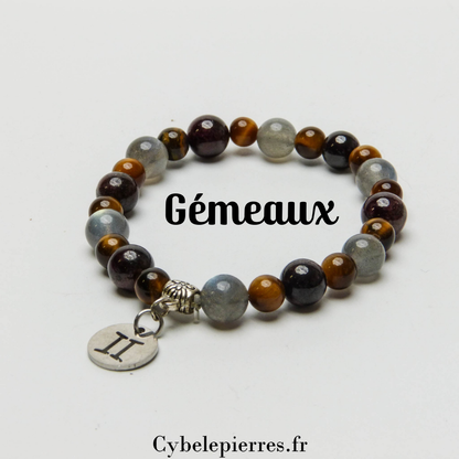 1 - Bracelet Gémeaux - Labradorite, Grenat et Œil de Tigre (6 et 8mm) | Énergie et Adaptabilité