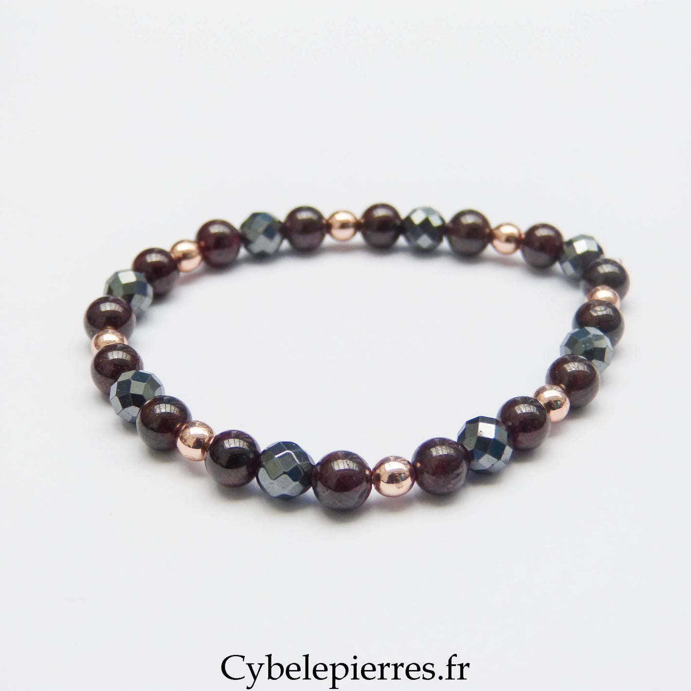 Bracelet Grenat & Hématite Facettée (6 mm) – 18 cm | Force & Présence