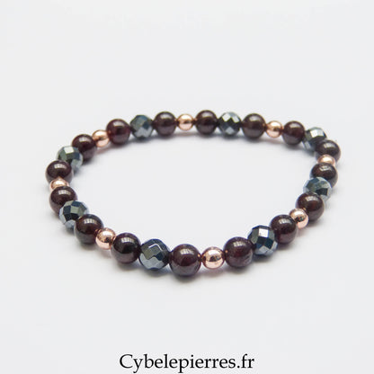Bracelet Grenat & Hématite Facettée (6 mm) – 18 cm | Force & Présence