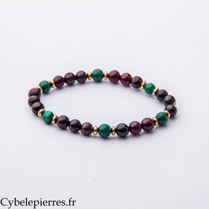 Bracelet Créativité – Grenat & Malachite (6 mm) - 18 cm | Courage, Équilibre et Créativité