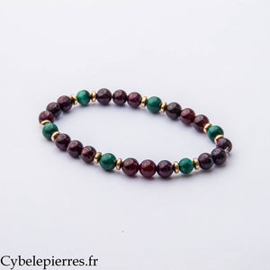 Bracelet Créativité – Grenat & Malachite (6 mm) - 18 cm | Courage, Équilibre et Créativité