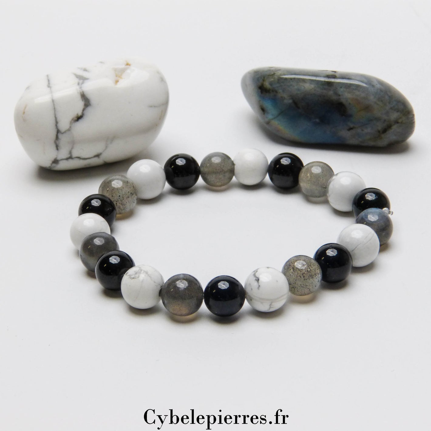 Bracelet  Lacher-prise - Spinelle, Labradorite et Howlite (8mm) - 17cm