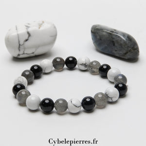 Bracelet  Lacher-prise - Spinelle, Labradorite et Howlite (8mm) - 17cm