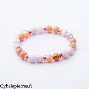 Bracelet Joie – Kunzite et Pierre de Soleil (8 mm) – 19 cm | Optimisme, Douceur et Vitalité