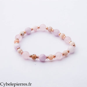 Bracelet Joie de l’Amour – Quartz Rose, Kunzite et Opale Rose (6 et 8 mm) – 19 cm | Douceur, Harmonie et Bienveillance