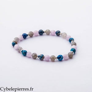 Bracelet L’Air du Vent – Kunzite, Lapis-Lazuli et Labradorite (6 mm) – 18 cm | Intuition, Calme et Clarté