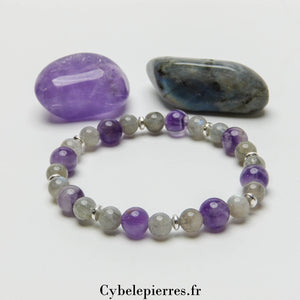 Bracelet Anti-Stress – Améthyste & Labradorite (8 mm & 6 mm) - 18 cm | Sérénité et Protection