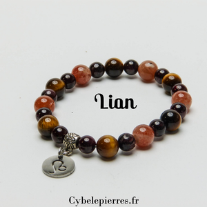 2 - Bracelet Lion - Œil de Tigre, Pierre de Soleil et Grenat (6 et 8mm)  | Confiance et Vitalité