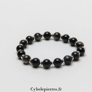 Bracelet Obsidienne Argentée – 8mm | Purification et Clarté Intérieure