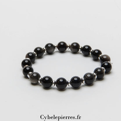 Bracelet Obsidienne Argentée – 8mm – 17 cm | Purification et Clarté Intérieure