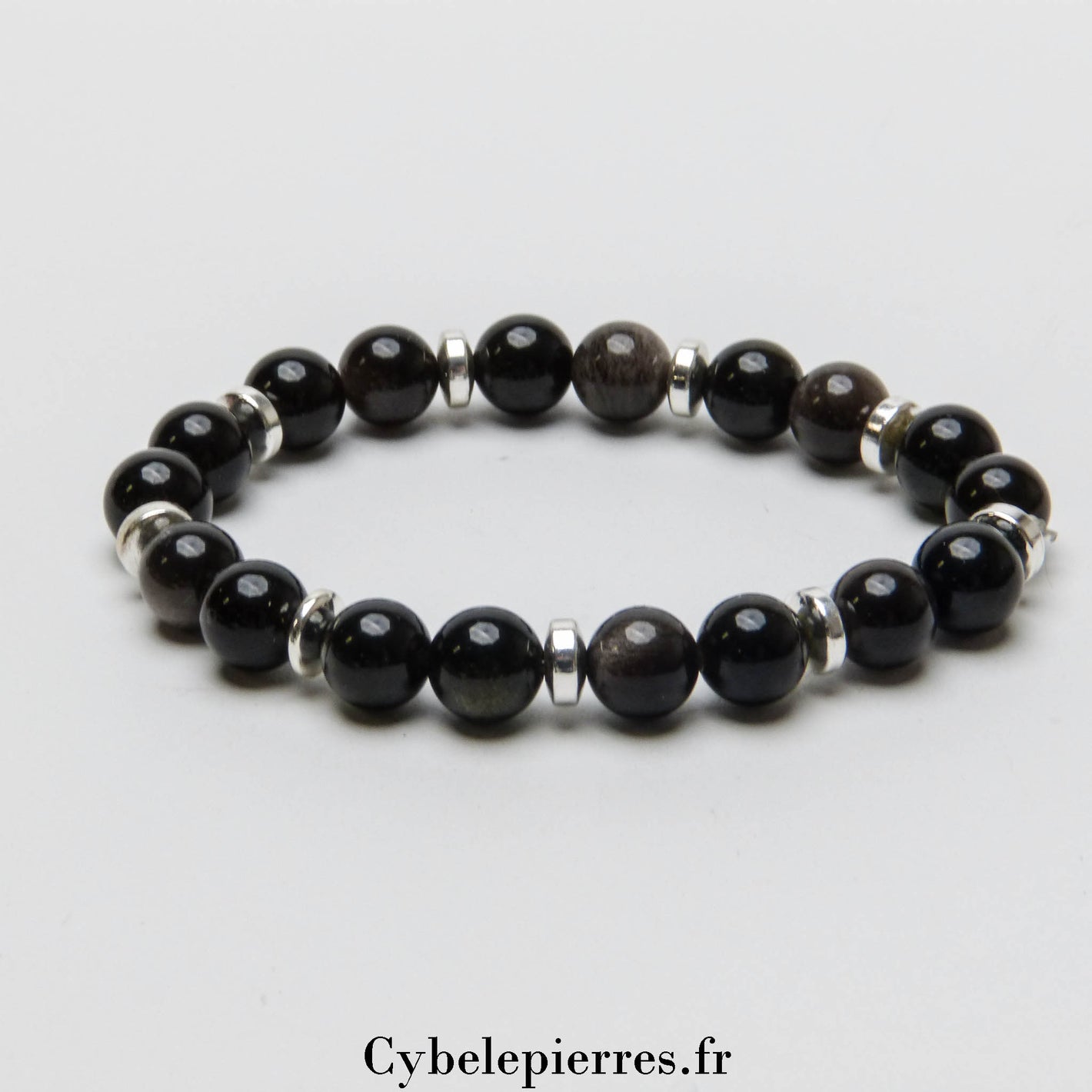 Bracelet Double protection - Obsidienne argentée et dorée (8mm) - 17cm