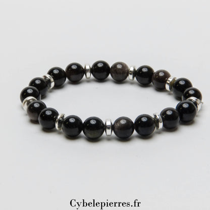 Bracelet Double Protection - Obsidienne Argentée & Dorée (8mm) – 17 cm | Ancrage et Clarté d'Esprit