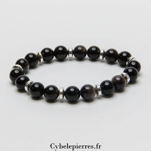 Bracelet Double Protection - Obsidienne Argentée & Dorée (8mm) – 17 cm | Ancrage et Clarté d'Esprit