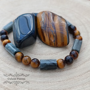 Bracelet Nouvelles Idées - Œil de Faucon et Œil de Tigre (6 et 10mm) - 18cm | Clarté et Détermination