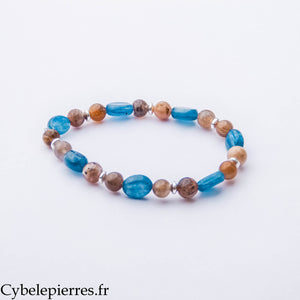 Bracelet Calme Suprême – Cyanite et Pierre de Lune (6 et 8 mm) – 18 cm | Sérénité, Intuition et Harmonie