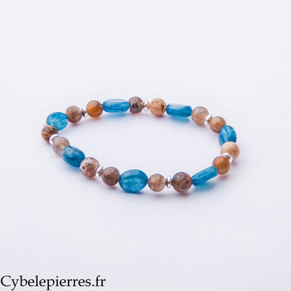 Bracelet Calme Suprême – Cyanite et Pierre de Lune (6 et 8 mm) – 18 cm | Sérénité, Intuition et Harmonie
