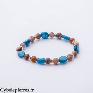 Bracelet Calme Suprême – Cyanite et Pierre de Lune (6 et 8 mm) – 18 cm | Sérénité, Intuition et Harmonie