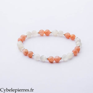 Bracelet Réalisation des Rêves – Pierre de Lune et Pierre de Soleil (6 mm) – 18 cm | Motivation, Intuition et Harmonie