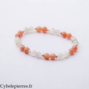Bracelet Réalisation des Rêves – Pierre de Lune et Pierre de Soleil (6 mm) – 18 cm | Motivation, Intuition et Harmonie