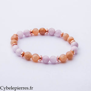 Bracelet Joie – Kunzite et Pierre de Soleil (8 mm) – 19 cm | Optimisme, Douceur et Vitalité
