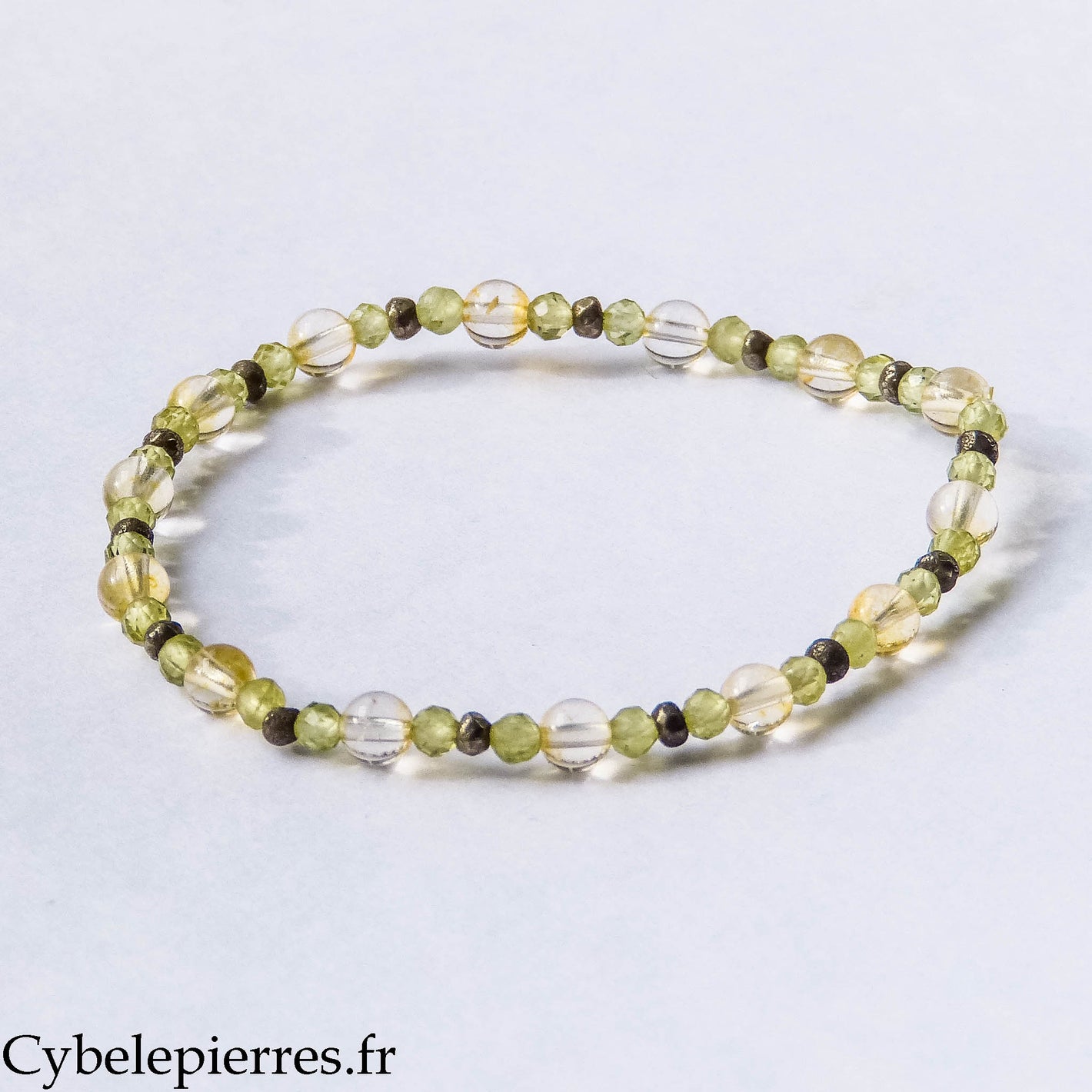 Bracelet Porte-bonheur – Pyrite, Citrine et Péridot (4 mm, 3 mm et 2 mm) – 17 cm | Abondance et Énergie Positive