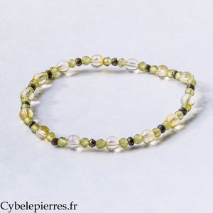 Bracelet Porte-bonheur – Pyrite, Citrine et Péridot (4 mm, 3 mm et 2 mm) – 17 cm | Abondance et Énergie Positive