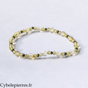 Bracelet Porte-bonheur – Pyrite, Citrine et Péridot (4 mm, 3 mm et 2 mm) – 17 cm | Abondance et Énergie Positive