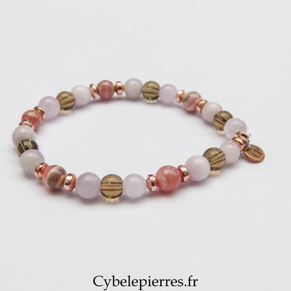 Bracelet Contrôle – Kunzite, Rhodochrosite et Quartz Fumé (5-6mm) – 17 cm | Ancrage &amp; Équilibre