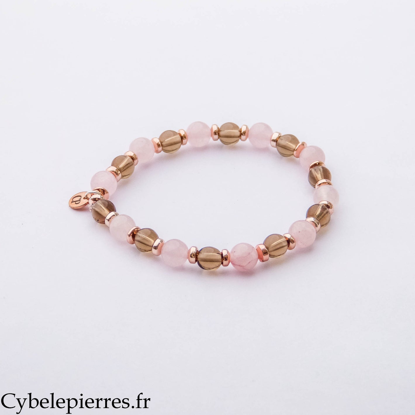 Bracelet Je Déculpabilise – Quartz Rose et Quartz Fumé (6 mm) – 17 cm | Apaisement, Confiance et Lâcher-prise