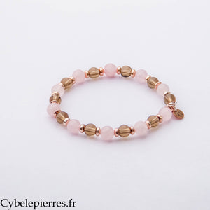 Bracelet Je Déculpabilise – Quartz Rose et Quartz Fumé (6 mm) – 17 cm | Apaisement, Confiance et Lâcher-prise