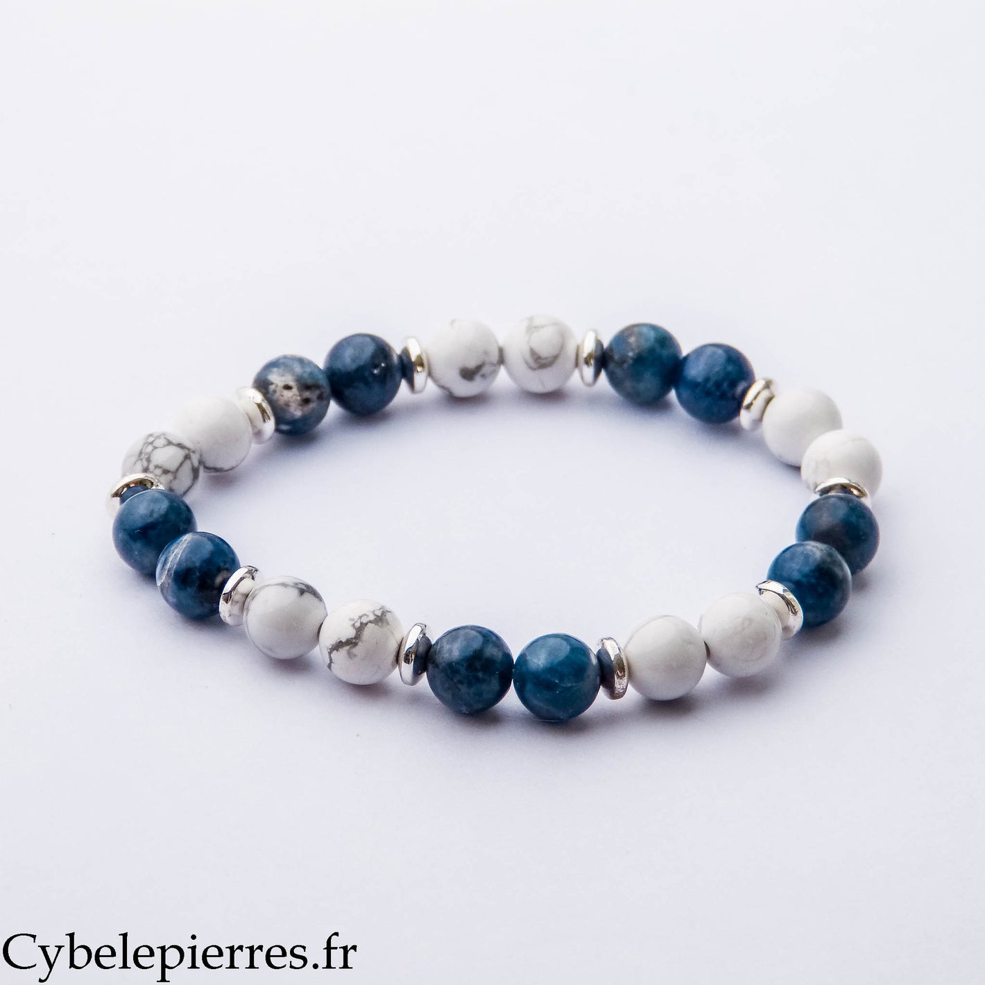 Bracelet Équilibre des Émotions – Sodalite & Howlite (8 mm) – 20 cm | Apaisement et Clarté