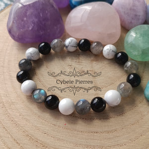 Bracelet  Lacher-prise - Spinelle, Labradorite et Howlite (8mm) - 17cm