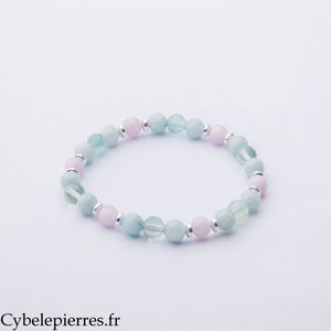 Bracelet Onde Apaisante – Kunzite, Aigue-Marine et Fluorite (6 mm) – 18 cm | Sérénité, Intuition et Douceur