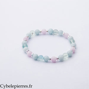 Bracelet Onde Apaisante – Kunzite, Aigue-Marine et Fluorite (6 mm) – 18 cm | Sérénité, Intuition et Douceur
