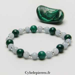 Bracelet Libération des Émotions – Aigue-marine & Malachite (6mm et 8mm) – 18 cm | Apaisement et Confiance