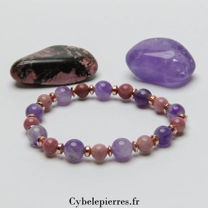 Bracelet Tendresse – Améthyste & Rhodonite (6mm & 8mm) | Harmonie & Apaisement