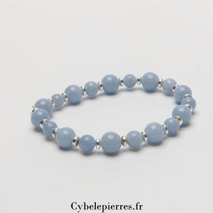 Bracelet Bonheur – Angélite (8mm & 6mm) – 17 cm | Sérénité & Confiance