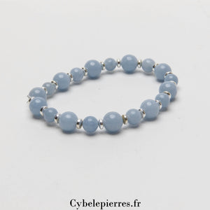 Bracelet Bonheur – Angélite (8mm & 6mm) – 17 cm | Sérénité & Confiance