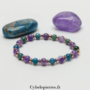 Bracelet Douceur d'été - Améthyste & Apatite bleue (6mm) -17cm