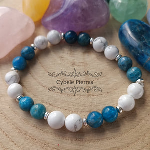 Bracelet Achlae – Apatite & Howlite (8 mm) - 18 cm | Clarté Mentale et Communication
