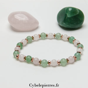 Bracelet Compassion – Quartz Rose & Aventurine Verte (6 mm) - 17 cm | Apaisement et Énergie Positive