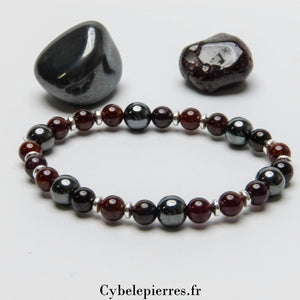 Bracelet Abondance – Grenat (6 mm) & Hématite (8 mm) - 19 cm | Énergie et Stabilité