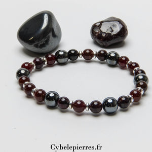 Bracelet Abondance – Grenat (6 mm) & Hématite (8 mm) - 19 cm | Énergie et Stabilité