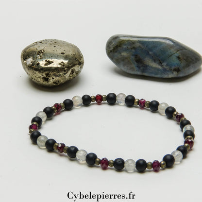 Bracelet Arc-en-Ciel Intérieur - Labradorite, Pyrite et Grenat (2 et 4mm) - 18cm | Protection, Créativité et Vitalité