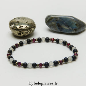 Bracelet Arc-en-Ciel Intérieur - Labradorite, Pyrite et Grenat (2 et 4mm) - 18cm | Protection, Créativité et Vitalité